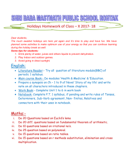 Holidays Home Work class 10 - shribaba mastnath public school
