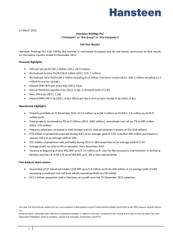 Full Year Results - Hansteen Holdings PLC