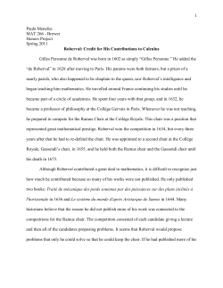 Roberval: Credit for his Contributions to Calculus