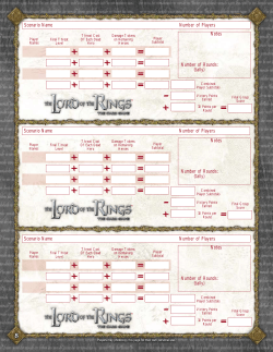 Scenario Name Notes Number of Players Scenario Name Number