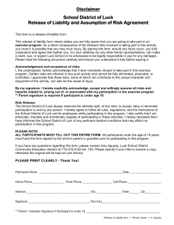 Fitness Center release of liability form