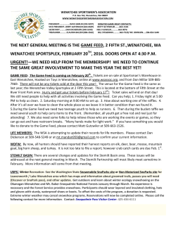 the next general meeting is the game feed, 2 fifth st.,wenatchee, wa