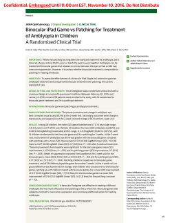 Binocular iPad Game vs Patching for Treatment of
