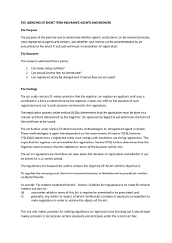 THE LISENCING OF SHORT TERM INSURANCE AGENTS AND