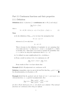 Part 2.1 Continuous functions and their properties 2.1.1 Definition