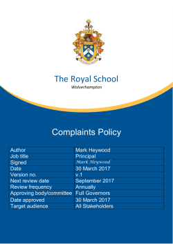 Complaints Policy 2017 - The Royal School, Wolverhampton