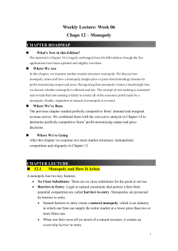 Weekly Lecture: Week 06 Chaps 12 –Monopoly