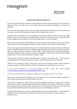 MEDIA RELEASE 29 January 2015 Bradman Memorabilia