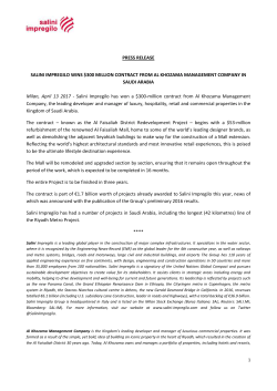PRESS RELEASE SALINI IMPREGILO WINS $300 MILLION