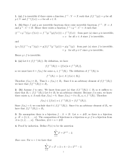 1. (a) f is invertible if there exists a function f -1 : Y &rarr; X such that f(f