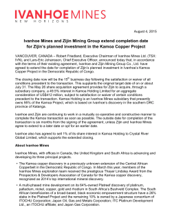Ivanhoe Mines and Zijin Mining Group extend