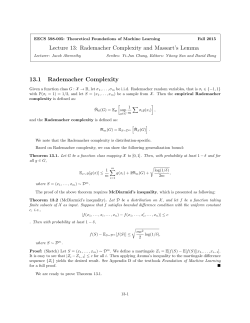 Lecture 13: Rademacher Complexity and Massart`s Lemma 13.1