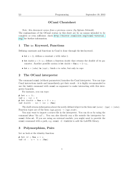 OCaml Cheatsheet 1 The let Keyword, Functions 2 The OCaml