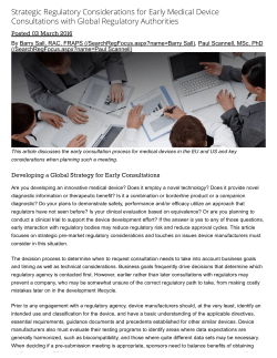 Strategic Regulatory Considerations for Early Medical