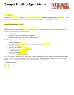 Sample Email to Agent/Artist - Office of Student Activities | Syracuse