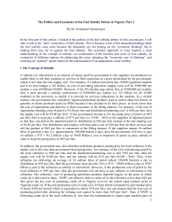 The Political Economy of the Petroleum Products Subsidy Debate in