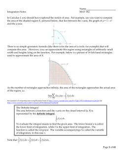Name Integration Notes MAT 182 In Calculus I, you should have