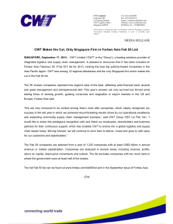 MEDIA RELEASE CWT Makes the Cut, Only Singapore Firm in