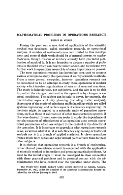 MATHEMATICAL PROBLEMS IN OPERATIONS