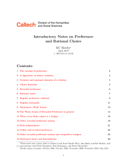 Introductory Notes on Preference and Rational Choice Contents