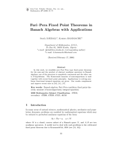 Furi&ndash;Pera Fixed Point Theorems in Banach Algebras with Applications