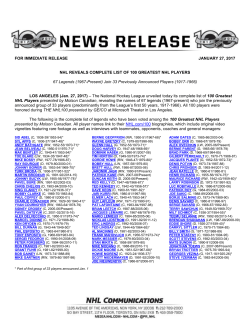FOR IMMEDIATE RELEASE JANUARY 27, 2017 NHL