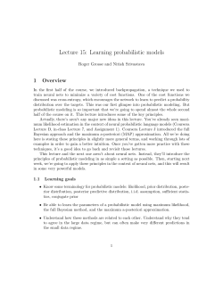 Lecture 15: Learning probabilistic models