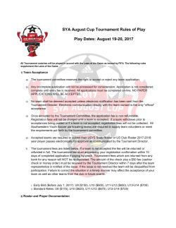SYA August Cup Tournament Rules of Play Play Dates