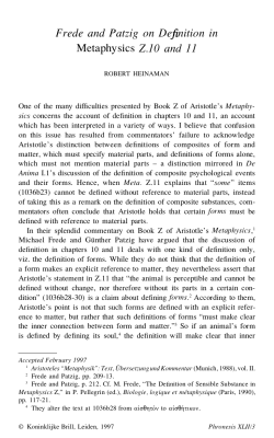 Frede and Patzig on Definition in Metaphysics Z.10