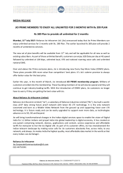 MEDIA RELEASE JIO PRIME MEMBERS TO ENJOY ALL