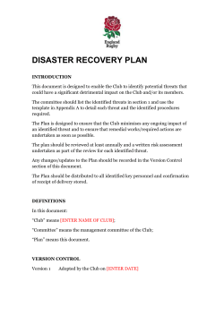 Disaster recovery plan