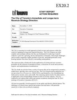 The City of Toronto`s Immediate and Longer