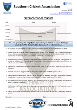 Captains Code of Conduct Form - Kookaburra Southern Cricket