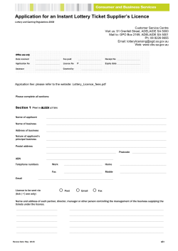 Application for an Instant Lottery Ticket Supplier`s Licence
