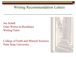 Presentation on Writing Letters of Recommendation