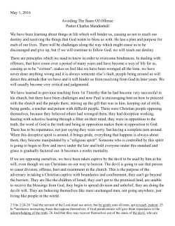 May 1, 2016 Avoiding The Snare Of Offense Pastor Charles