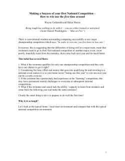 Making a Success of your first National Competition &ndash; How to win