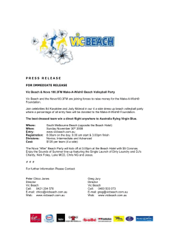 P R E S S R E L E A S E FOR IMMEDIATE RELEASE Vic Beach