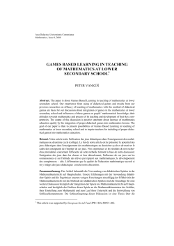 Games Based Learning in teaching of mathematics at lower