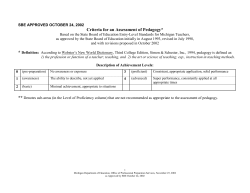 Criteria for an Assessment of Pedagogy