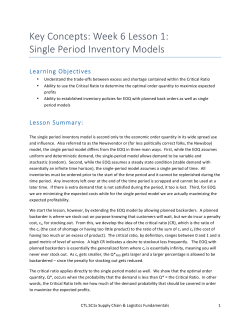 Key Concepts: Week 6 Lesson 1: Single Period Inventory
