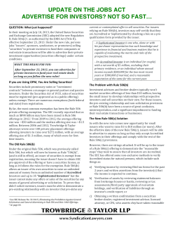 JOBS Act Update-Rule 506c Advertising 080113