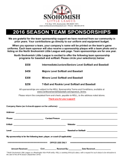 2016 season team sponsorships - North Snohomish Little League