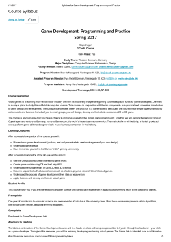 Course Syllabus Game Development - DIS