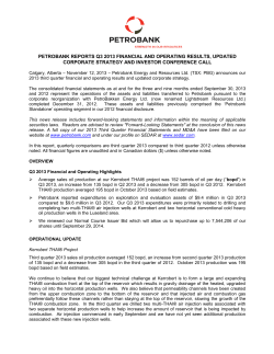 petrobank reports q3 2013 financial and operating results, updated