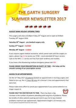 The Garth Surgery Spring Newsletter 2017 EASTER BANK