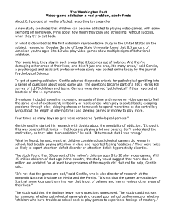 The Washington Post Video-game addiction a real problem, study