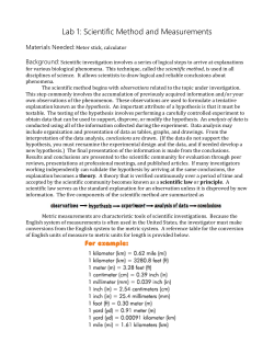 Lab 1: Scientific Method and Measurements Materials Needed