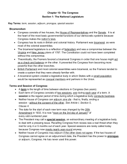 Chapter 10: The Congress Section 1: The National Legislature Key