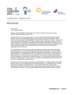 June 9, 2017 For immediate release Winners of #TeamStaal2017